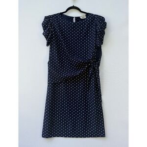 Jenny Women 10 Dress Vintage Navy Polka Dot Faux Wrap Rockabilly Office Nautical